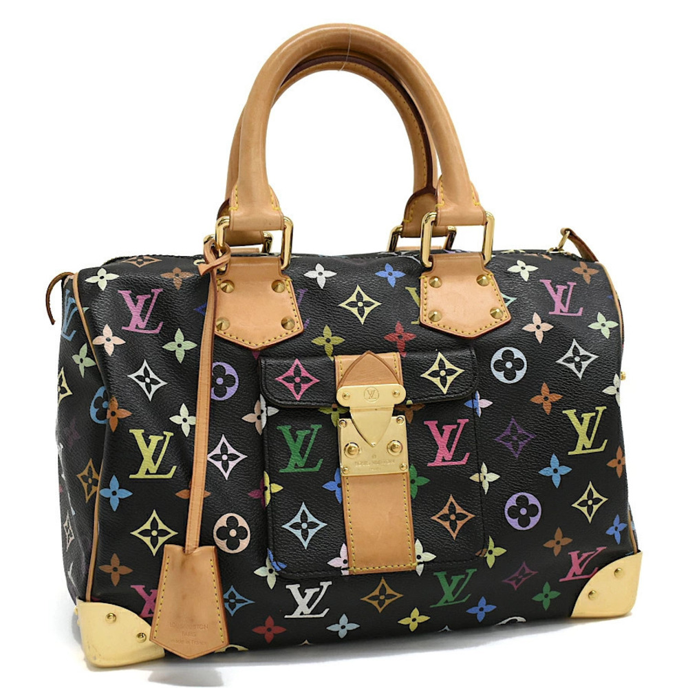 Louis Vuitton Speedy Handbag Monogram Multicolor Canvas Leather Noir Black